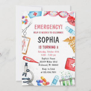 Invitation Fête d'anniversaire médicale pour enfants rose num