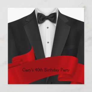 Invitation Fête d'anniversaire Mens Black Red Tuxedo