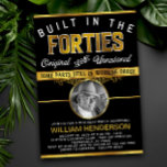 Invitation Fête d'Anniversaire Mens Funny Construit dans les<br><div class="desc">Invitation de fête d'anniversaire pour les anniversaires des années 1940 avec des graphismes vintages sur un arrière - plan photo noir et or. Cette invitation de fête d'anniversaire masculine est facilement customisée pour votre événement en ajoutant simplement les détails de votre événement et en téléchargeant votre photo.</div>