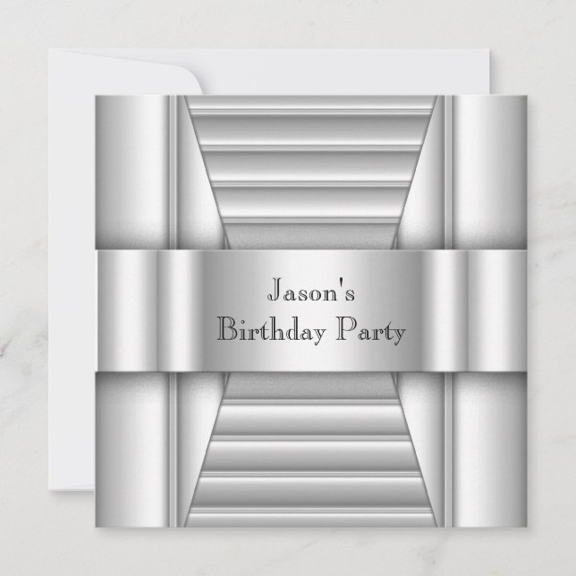 Invitation Fête d'anniversaire Mens White Style Silver (Devant)