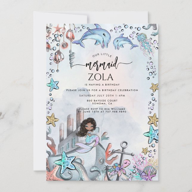 Invitation Fête d'anniversaire Mermaid Pink Blue (Devant)