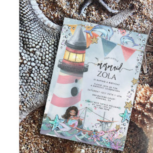 Invitation Fête d'anniversaire Mermaid Pink Blue