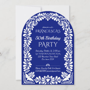 Invitation fête d'anniversaire mexicaine talavera bleue