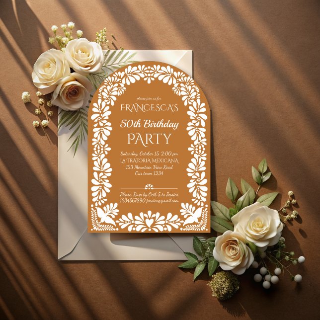 Invitation fête d'anniversaire mexicaine terracotta talavera (Mexican fiesta birthday party terracotta talavera invitation cards template instant download)