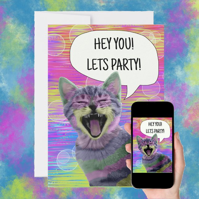 Invitation fête d'anniversaire mignon chat punk kitten drôle (Créateur téléchargé)