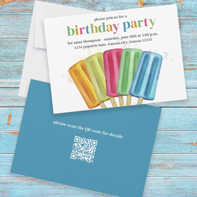 Invitation Fête d'anniversaire mignon Popsicles colorés Perso (Créateur téléchargé)
