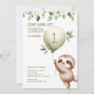 Invitation Fête d'anniversaire mignonne aquarelle paresseux p