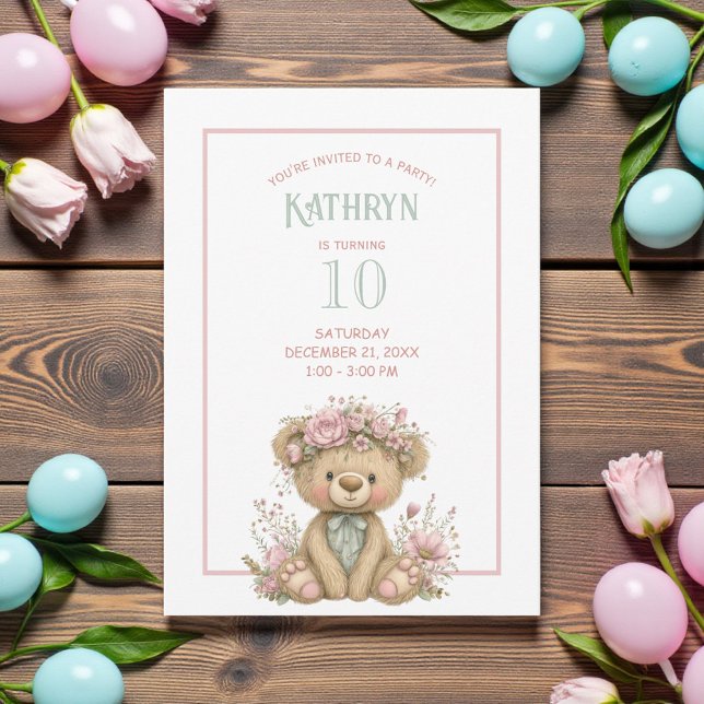 Invitation Fête d'anniversaire mignonne Boho Teddy Bear (Créateur téléchargé)