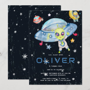 Invitation Fête d'anniversaire mignonne d'aliens de l'espace 