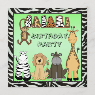 Invitation Fête d'anniversaire mignonne d'animaux de safari