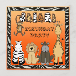 Invitation Fête d'anniversaire mignonne d'animaux de safari