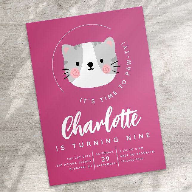 Invitation Fête d'anniversaire mignonne de chat à paw-ty (Créateur téléchargé)
