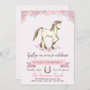Invitation Fête d'anniversaire mignonne de cheval