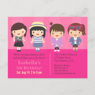 Invitation Fête d'anniversaire mignonne de défilé de mode de
