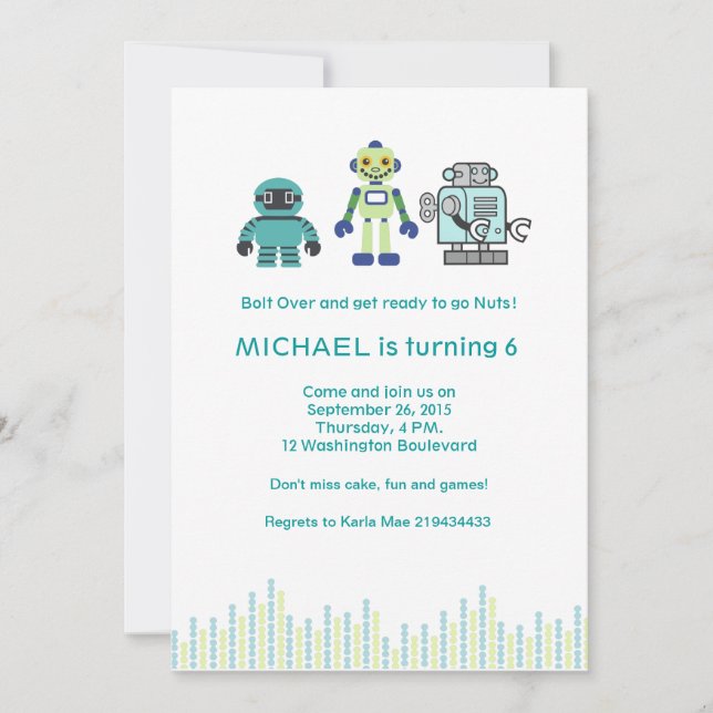 Invitation Fête d'anniversaire mignonne de robot (Devant)