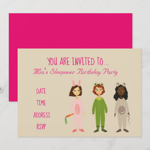 Invitation Fête d'anniversaire mignonne de sleepover