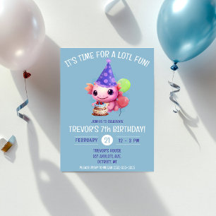 Invitation Fête d'anniversaire mignonne rose et bleu Axolotda