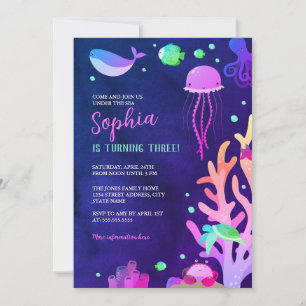 Invitation Fête d'anniversaire mignonne sous la mer