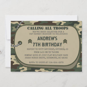 Invitation Fête d'anniversaire militaire camouflage personnal