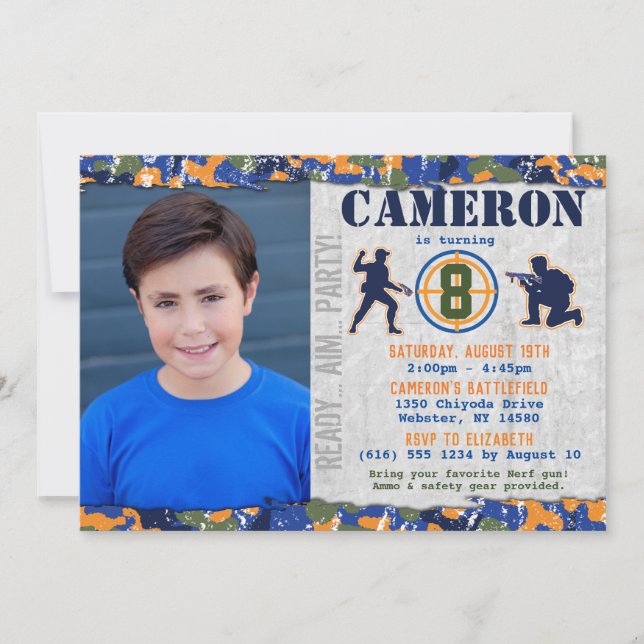 Invitation Fête d'anniversaire militaire photo de Dart Camo S (Devant)