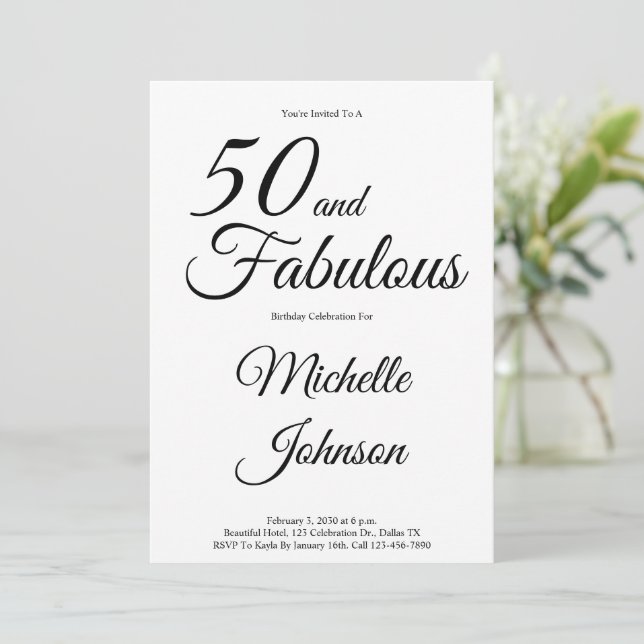 Invitation Fête d'anniversaire minimale 50 et fabuleuse 50 an (Debout devant)