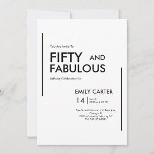 Invitation Fête d'anniversaire minimale cinquante et fabuleus