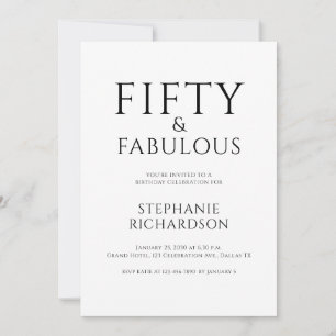 Invitation Fête d'anniversaire minimale Fifty and Fabulous 50