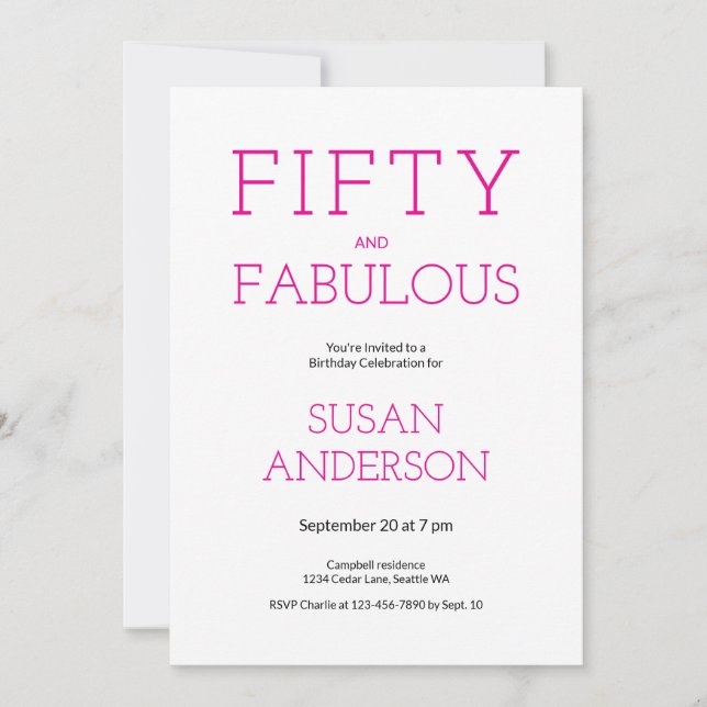 Invitation Fête d'anniversaire minimale Fifty et fabuleuse 50 (Devant)