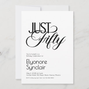 Invitation Fête d'anniversaire minimale Just Fifty 50 ans
