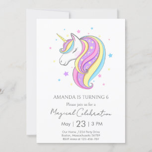 Invitation Fête d'Anniversaire Minimale Pastel Unicorn