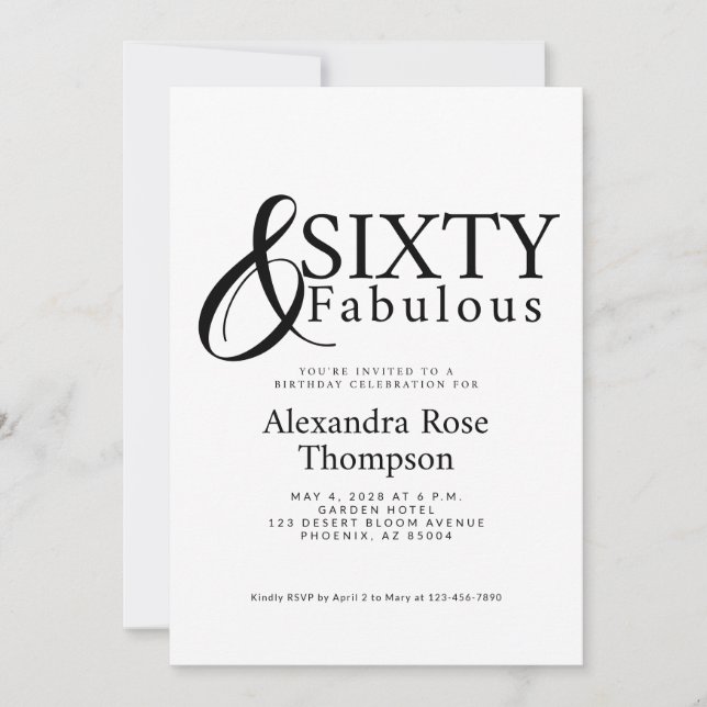 Invitation Fête d'anniversaire minimale soixante et fabuleuse (Devant)