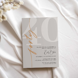 Invitation Fête d'anniversaire minimaliste beige Quarante 40 