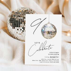 Invitation Fête d'anniversaire minimaliste Disco Ball 90 ans