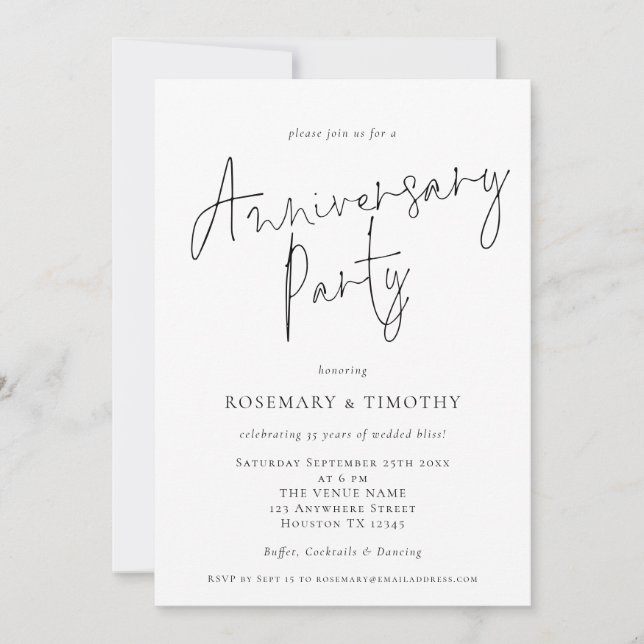 Invitation Fête d'anniversaire minimaliste du Mariage de scri (Devant)