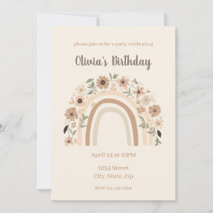 Invitation Fête d'anniversaire Minimaliste Florale Arc-en-cie
