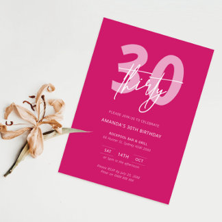 Invitation Fête d'anniversaire minimaliste moderne rose vif p