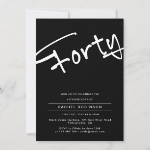 Invitation Fête d'anniversaire minimaliste noir pour adultes 