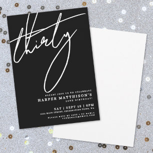 Invitation Fête d'anniversaire minimaliste noir trentième 30