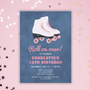 Invitation Fête d'anniversaire minimaliste pour fille patineu