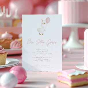 Invitation Fête d'anniversaire Minimaliste Rose Oie Silly Fir
