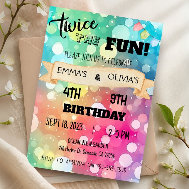 Invitation Fête d'anniversaire mixte frère jumelle fille garç (Joint Sibling Combined Birthday Party Girl Boy Invitation)