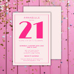 Invitation Fête d'anniversaire moderne 21e Vingt et une rose<br><div class="desc">Personnalisé 21e anniversaire invitations de fête parfait pour les filles de vingt-et-unième anniversaire fête. Customisez avec votre propre nom. Les couleurs peuvent être modifiées dans l'outil de conception. Veuillez utiliser le bouton Message me ci-dessous pour obtenir de l'aide sur la personnalisation et les demandes spéciales. © Zoe Chapman Design</div>
