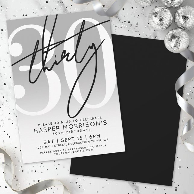 Invitation Fête d'anniversaire moderne 30 ans (Modern 30th Birthday Party Invitation)