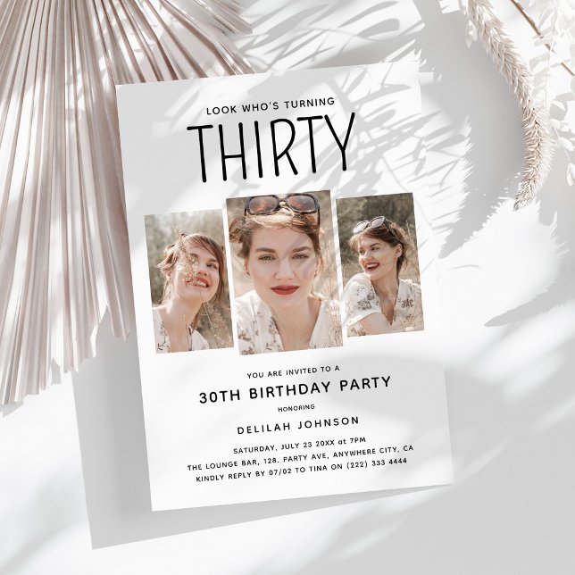 Invitation Fête d'anniversaire moderne 30 ans avec 3 photos (Créateur téléchargé)