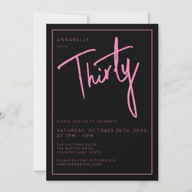Invitation Fête d'anniversaire Moderne 30 ans Trentième (Devant)