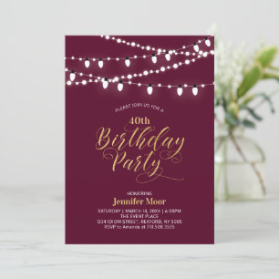 Invitation Fête d'anniversaire moderne 40 ans adulte Or et Bo