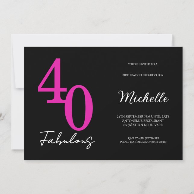Invitation Fête d'anniversaire moderne 40 et fabuleux 40 ans (Devant)