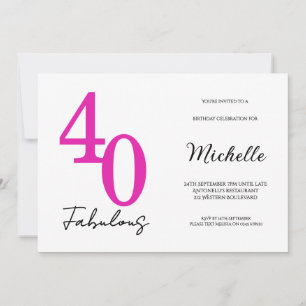 Invitation Fête d'anniversaire moderne 40 et fabuleux 40 ans