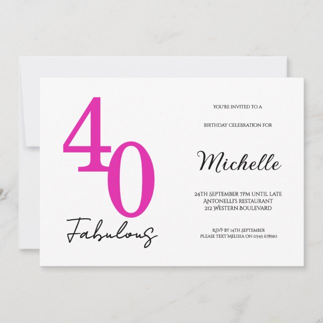 Invitation Fête d'anniversaire moderne 40 et fabuleux 40 ans (Devant)