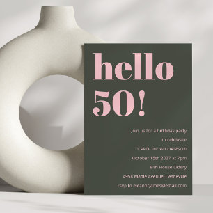 Invitation Fête d'anniversaire moderne 50 ans Bold Pink Olive